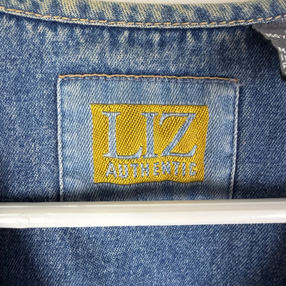 Liz Authentic Women's Large Blue Denim Utility Vest Size V-Neck Button Front - Picture 8 of 10